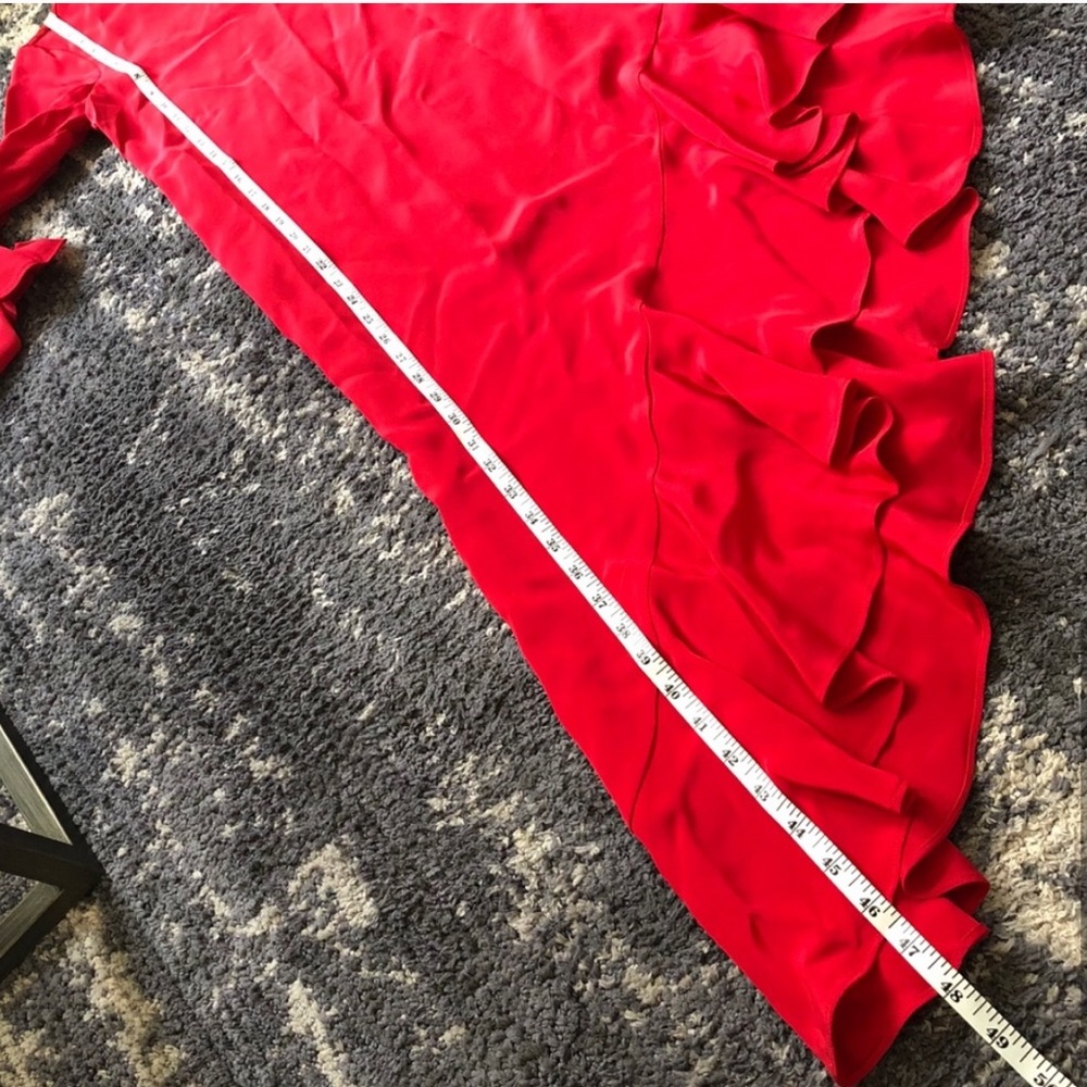 Alexis hazel red asymmetric ruffle silk long bell sleeve dress XS - Picture 6 of 8